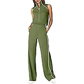 SENSERISE Womens Summer Jumpsuits Dressy Casual Sleeveless Mock Neck Top Wide Leg Pants Romper with Pockets