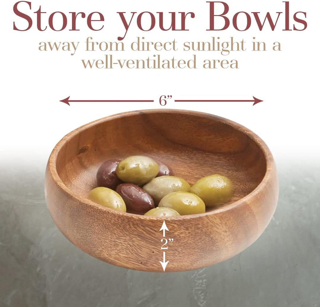 Woodard & Charles Acacia Wood Snack Serving Bowl, 6" x 2" (Set of 6) - Image 5
