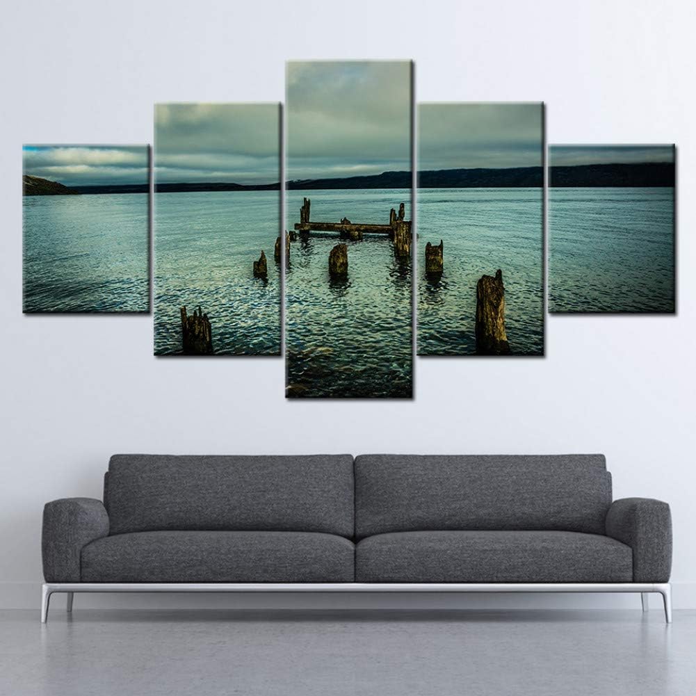 HGKJDL 5 Leinwandbilder Leinwand Gemälde gebrochene Brücke im Schwarzen