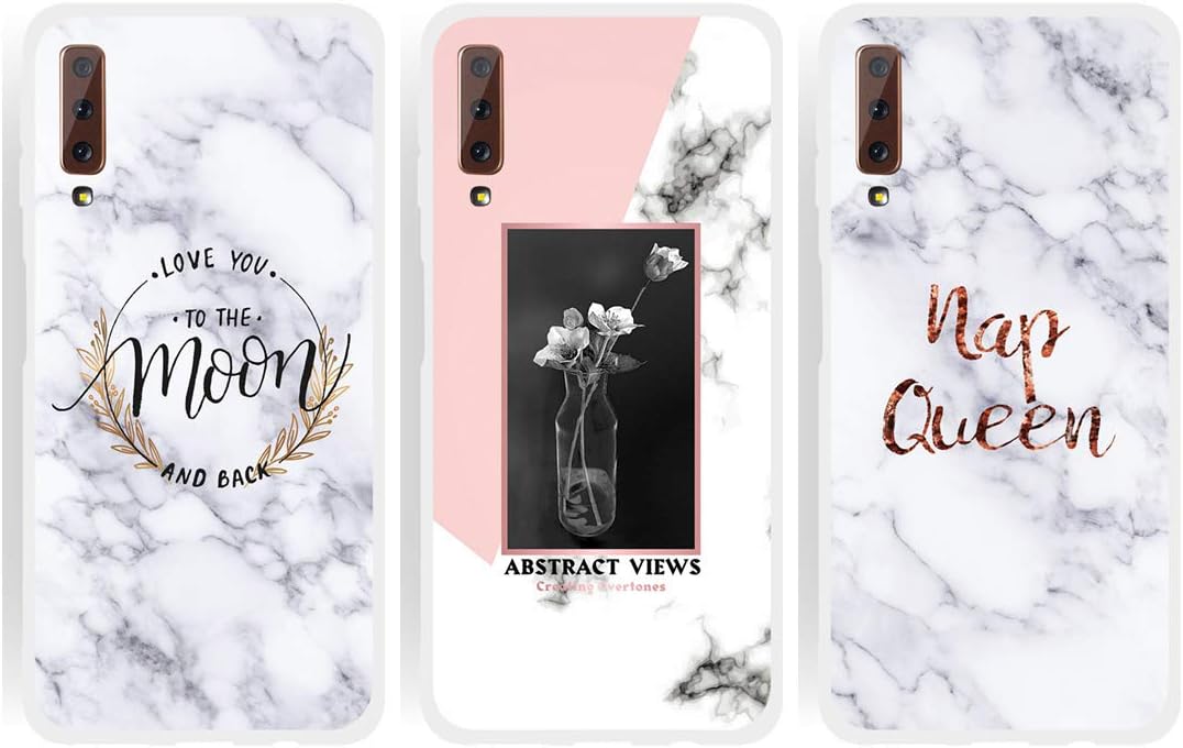 LeviDo 3X Compatible for Samsung Galaxy A7 2018 Case Silicone Soft Rubber Ultra Slim Bumper TPU Gel Shockproof Protective Cover, moon-flower 2-nap queen