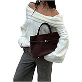 Verdusa Women's Off The Shoulder Chunky Sweater Fall Top Oversized Cozy Sweaters Elegant Knit Pullovers