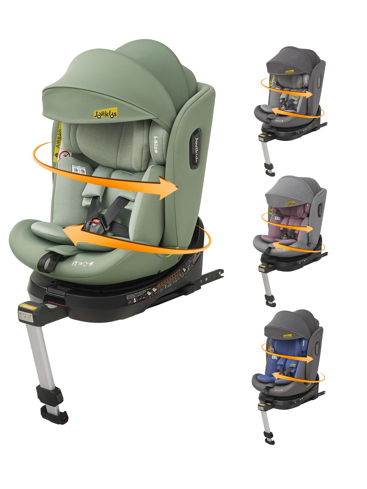 Jovikids チャイルドシート ISOFIX、 360°回転式 i-Size R129適合 新生児ベビーシート、0か月~12歳頃ジュニアシートとキャノピー、ロングユースコンパクト、調整可能なライ角商品画像
