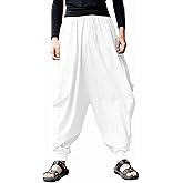 GUDEUBAI Mens Casual Harem Pants Baggy Elastic Drawstring Waist Aladdin Hippie Pant