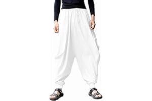 GUDEUBAI Mens Casual Harem Pants Baggy Elastic Drawstring Waist Aladdin Hippie Pant
