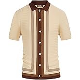 PJ PAUL JONES Men's Vintage Stripe Knit Polo Shirts Short Sleeve Stylish Button Down Cardigan Sweater