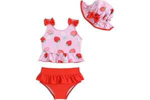 FishingDino Baby Swimsuit Girls' Tankini Set 6M-3T, 3-Piece Toddler Bathing Suit Rash Guard with Hat Cute Infant Bikini