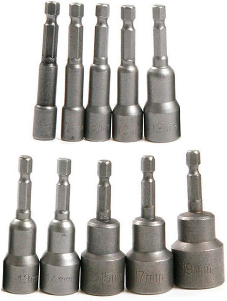 10 Pcs 1/4" Shank Metric Hex Socket 6-19mm Magnetic Nut Driver Impact Drill Bits