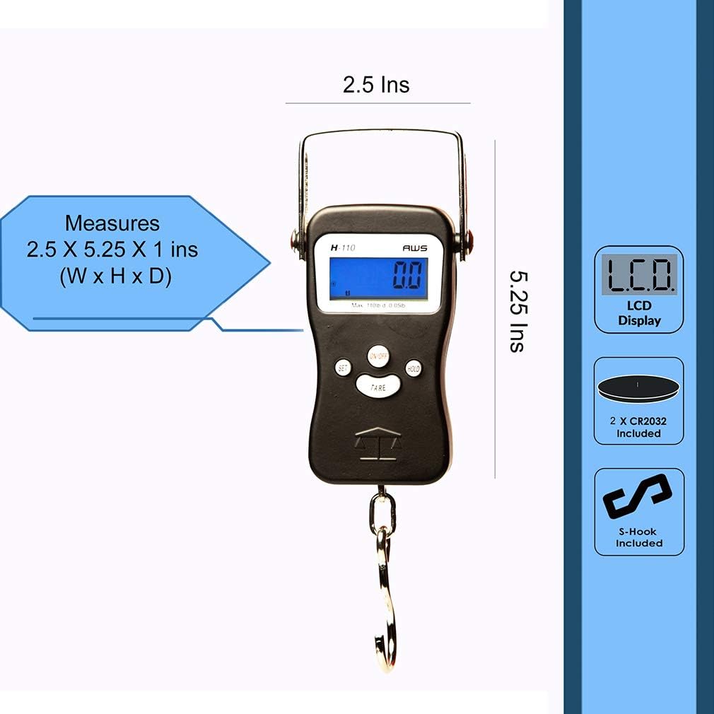 H Series Digital Multifunction Electronic Hanging Scale, Black, 110lbs. x 0.1lb., H-110: Health & Personal Care