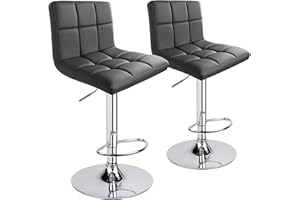 LEOPARD OUTDOOR PRODUCTS Leopard Bar Stools, Modern PU Leather Adjustable Swivel Bar Stool with Back, Set of 2 (Grey)