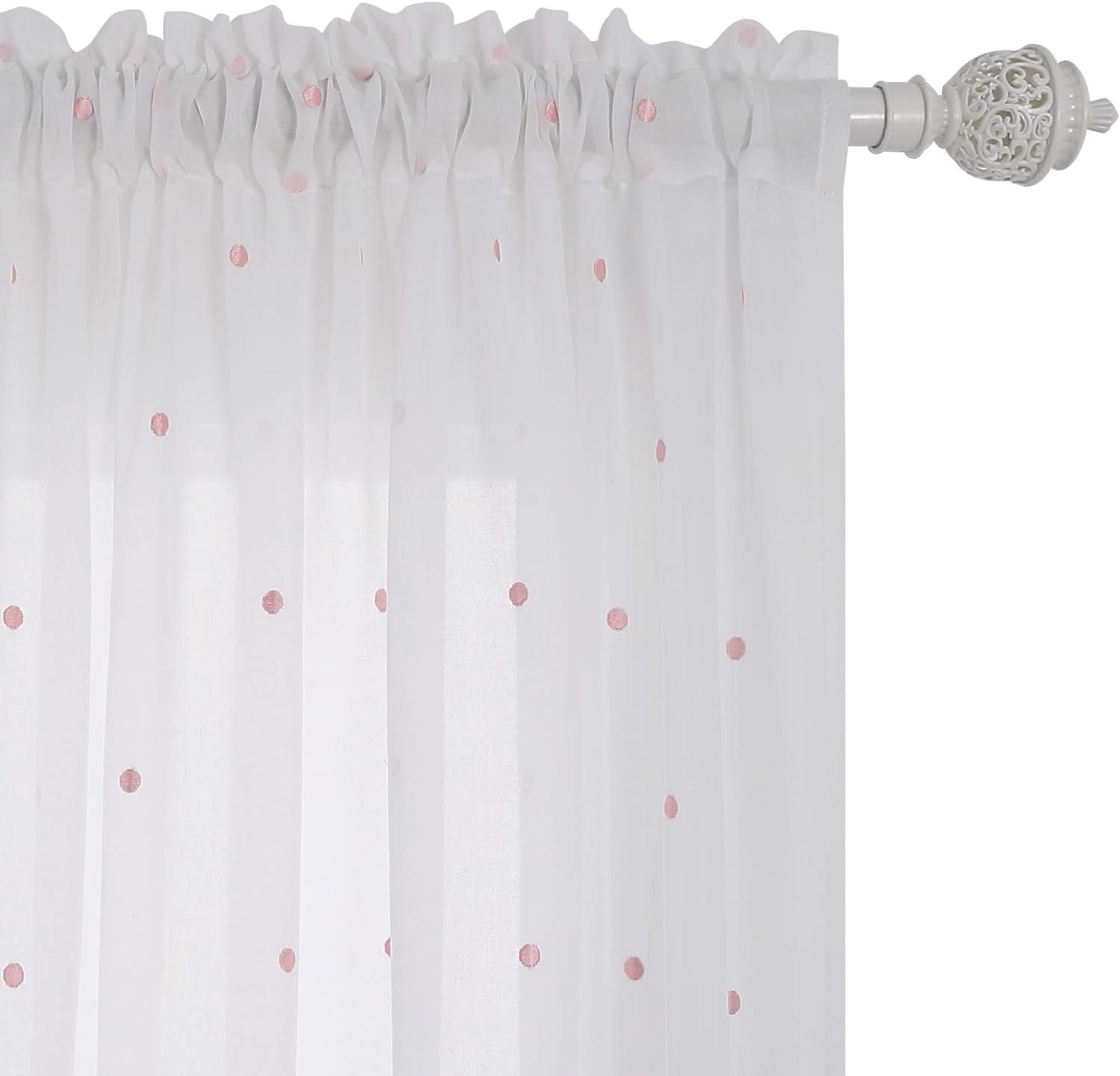 Deconovo Curtains Embroidered Pink Circles Sheer White