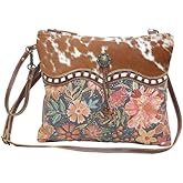Myra Bag Floral Purses for Women - Cow Hide Bag, Genuine Leather and Canvas Floral Purse, Cowhide Flower Handbags for Women