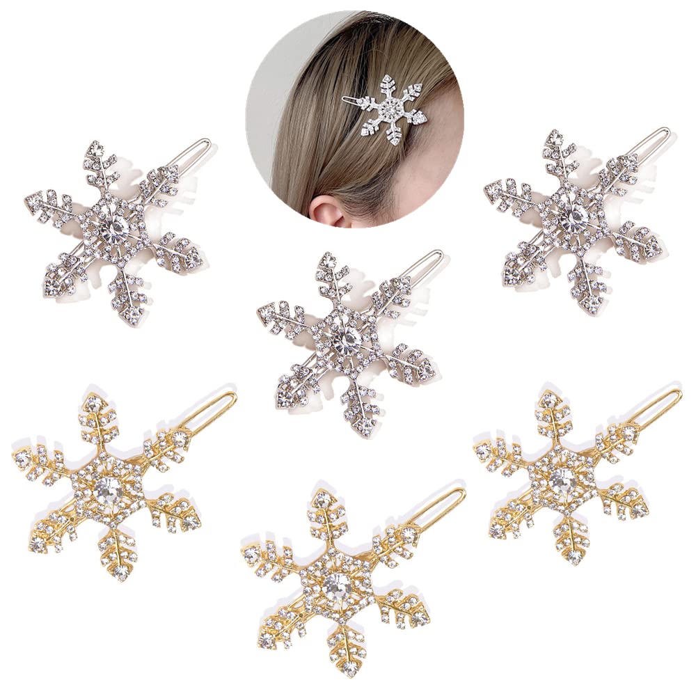 Zhouocea Sparkling Snowflake Rhinestone Hair Clips 6 Pack - Winter Wedding Holiday Barrette Crystal Hair Barrettes For Women & Girls