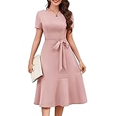 Bbonlinedress Womens Short Sleeve Wedding Guest Dresses Cocktail Vintage Party Church Formal A-Line Midi Dress Blush M