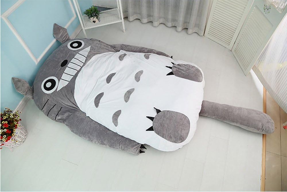 Cute Cartoon Totoro Double Bed Sleeping Bag Pad Sofa Bed Mattress for Kids or Adult (78.7in70.86in, Grey)