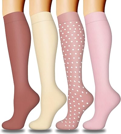 DRESHOW 4 Pairs Compression Socks Women Men Circulation Athletic Running