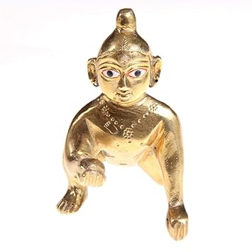 Shy Shy Brass Laddu Gopal Krishna Baby Thakurji Idol Statue bal Gopal Idol 12x7x12 (LBH cms)