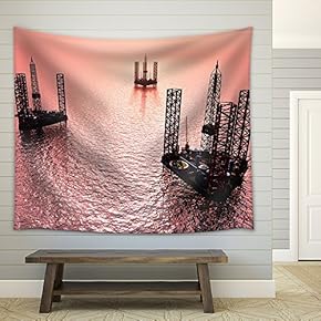 Petrochemical Tower on The Background of The Sea. - Fabric Wall Tapestry Home Decor - 51x60 inches