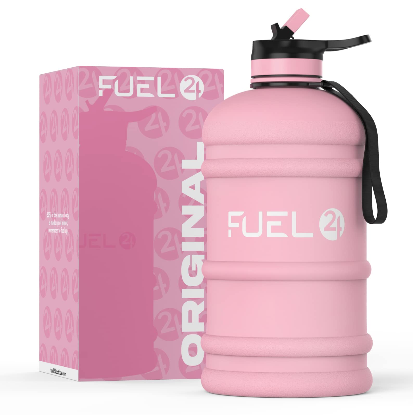 Fuel24 Jug - 2.2 Litre Water Bottle - Extra Strong Flex Material - Drop Proof, Pop or Straw Cap Options - 2.2L Large Gym Sports Bottle, BPA FREE