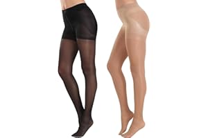 MANZI 2 Pairs Women's Sheer Tights 40D High Waist Control Top Pantyhose Thigh High Stockings with Reinforced Toes