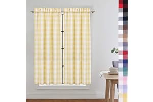 CAROMIO Cafe Curtains 45 Inch, Buffalo Plaid Gingham Check Short Tier Curtains for Kitchen Bathroom Window Curtain, Yellow/White