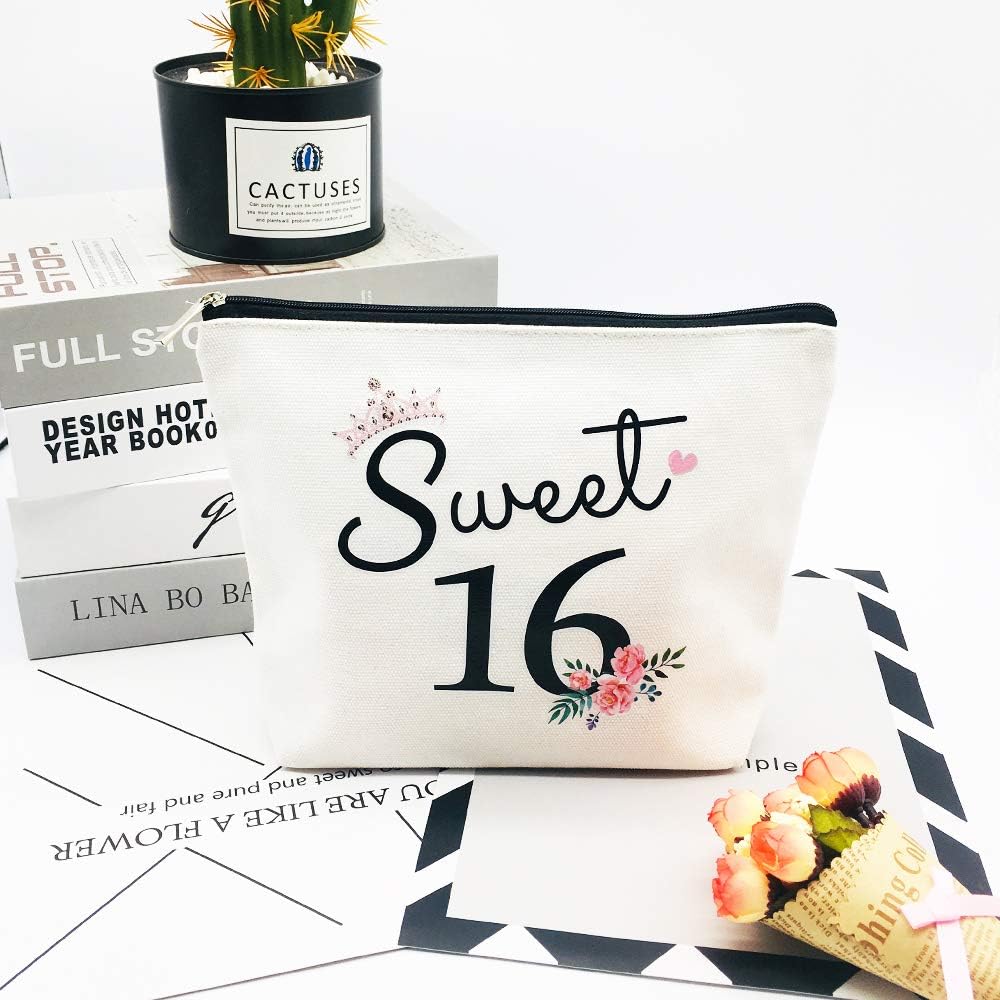 Sweet 16 Gifts for Girls - 16th Birthday Ideas - Cute Makeup Bag, White, 26*20*0.6 cm (Pack of 1) - Image 4