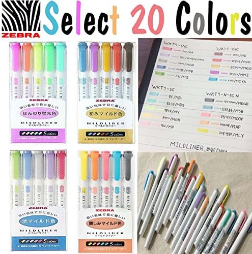 20 Color Full Set - Zebra Mildliner Soft Color Double-Sided Highlighter Marker WKT7-5C / WKT7-5NC / WKT7-5RC / WKT7-N-5C