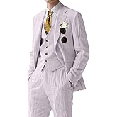 Linen Mens Suit 3 Piece Slim Fit Lightweight Linen Suits Sets Blazer Jackets Vest Pants Summer Casual Travel Tuxedo for Men