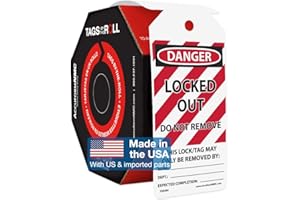AccuformNMC 250 Lockout Tags by-The-Roll, Bilingual Danger Locked Out Do Not Remove, US Made OSHA Compliant Tags, Waterproof PF-Cardstock, Resists Tears, 6.25"x3", TAR480