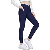 Zaclotre Girls Fleece Lined Leggings Kids Water Resistant Winter Warm Crossover Athletic Yoga Pants with Pockets