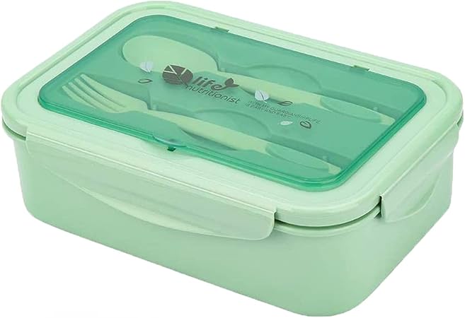 Caja de almuerzo, caja de Bento, 1000 ml, caja de Bento con 3 compartimentos y cubiertos,