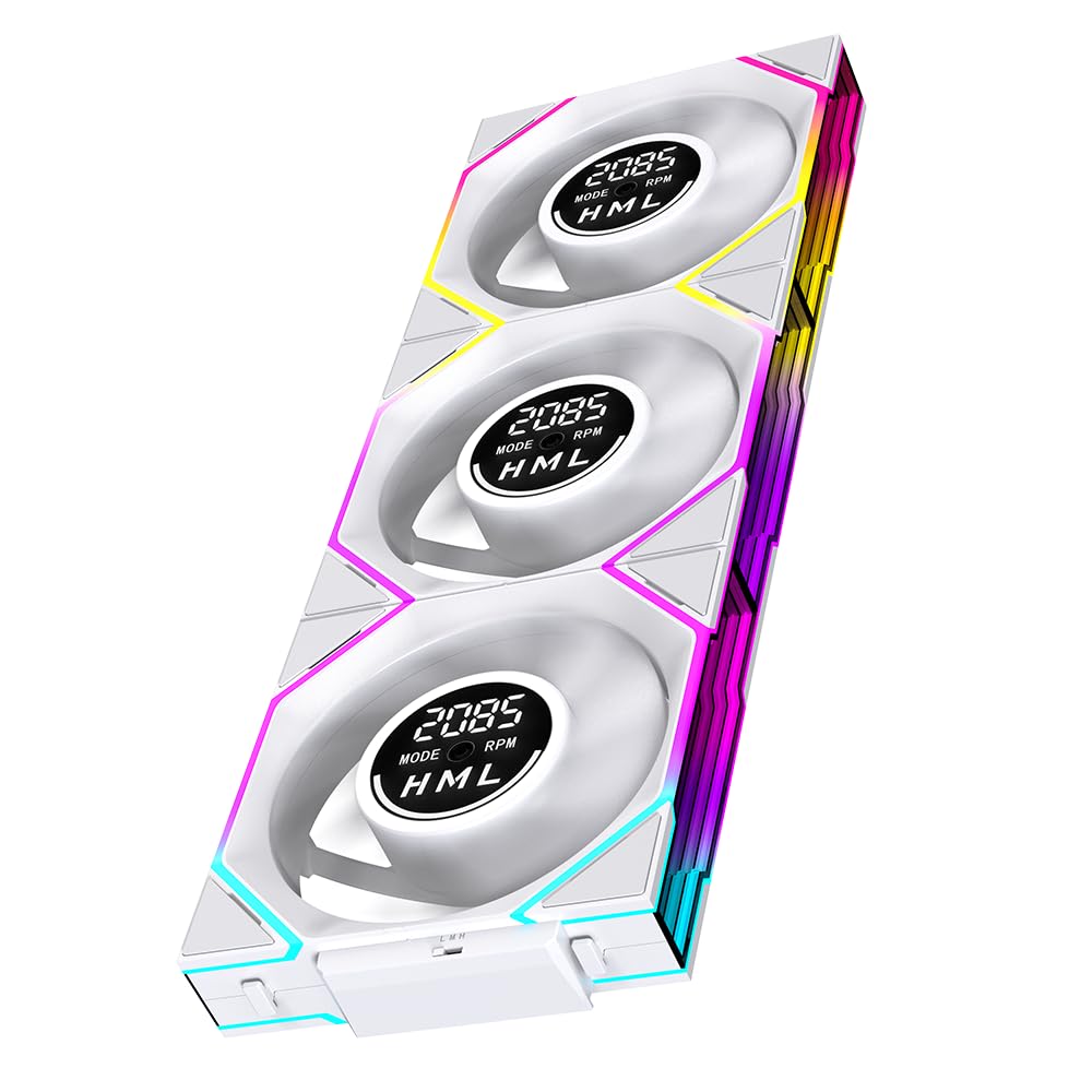 Photo 1 of Jungle Leopard Interstellar V4 120mm PC Reverse Blade Case Fan|Computer Cooling PC ARGB Fans Daisy Chain Fan|Three-Mode Digital Display|Infinity Mirror Design|600-2100 4Pin PWM Control(White-3Pack)