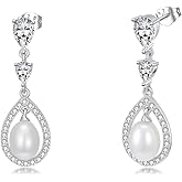 Kvgogo Drop Pearl Earring Emerald/Retro/Pattern 925 Sterling Silver with Mossanite Vintage 1920s Teardrop Chandelier Dangle Wedding Earrings For Women Bridal