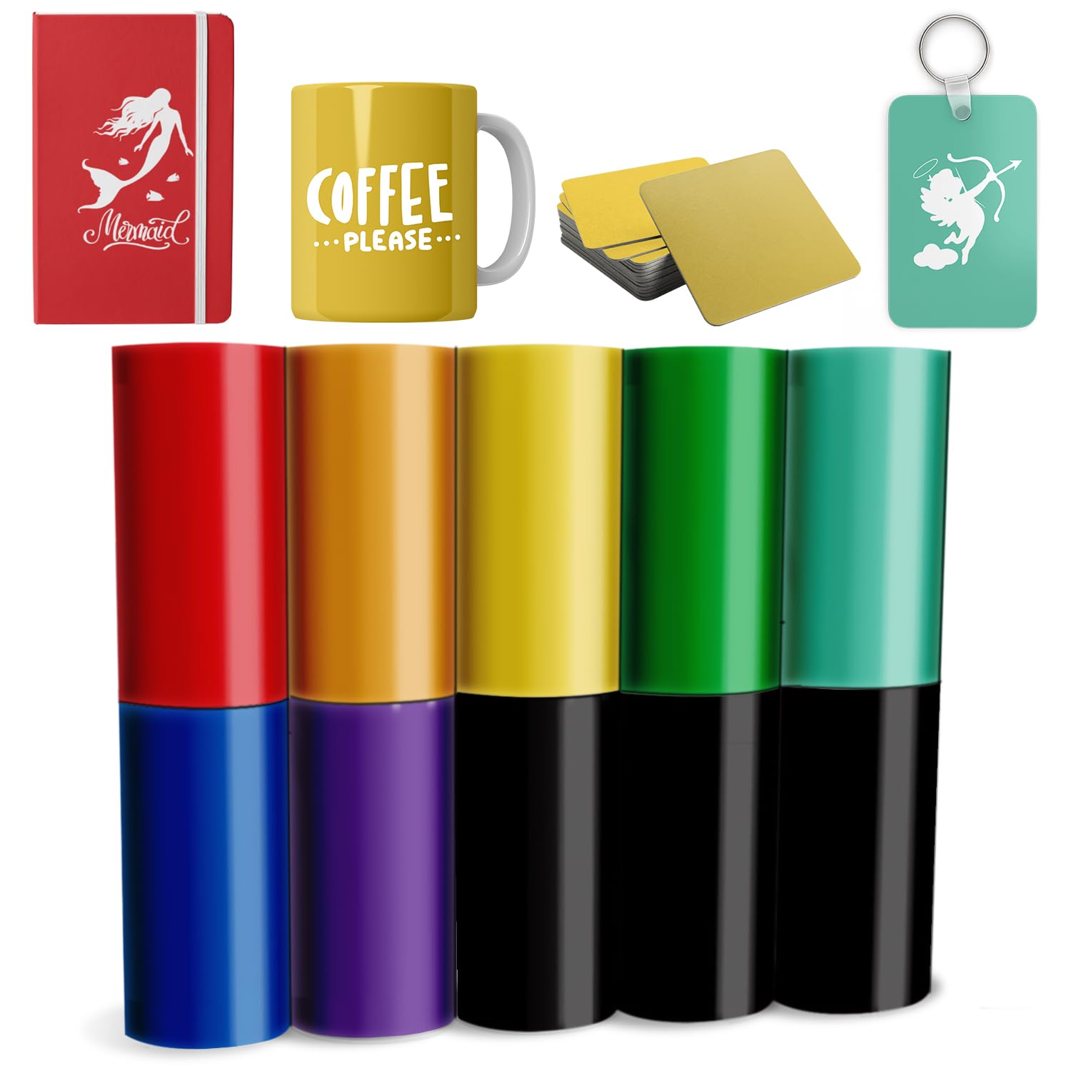 Solid Color-Insoluble Transfer Paper,4.5"x12"Heat Tranfer Paper for Blank T-Shirts Cup Coasters Mug,10/pcs,Black Red Blue