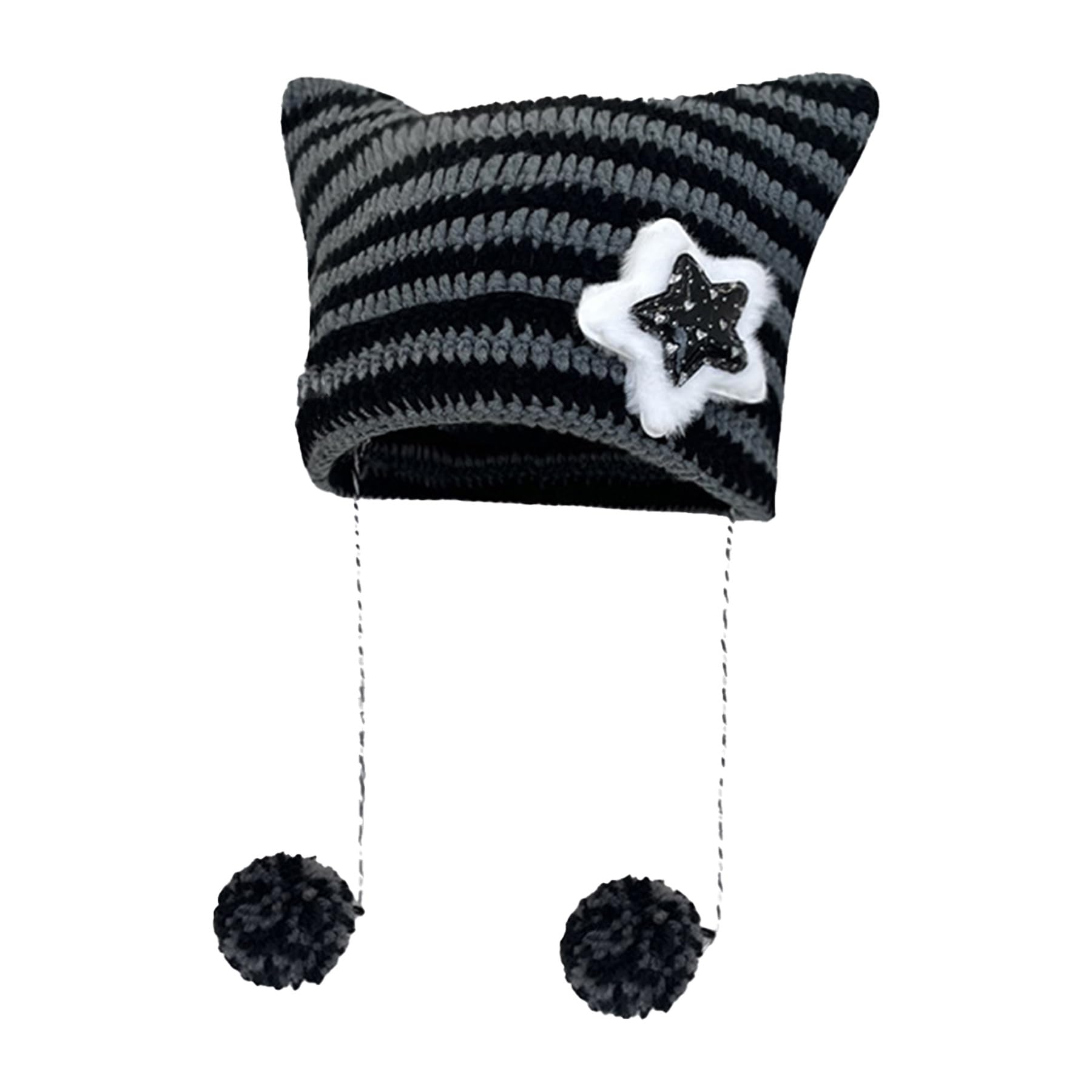 MAIGO Cat Ears Knitted Hat with Hanging Fur Ball- Cat Gifts for Women, Teenage Girls Gifts Cat, Crochet Gifts, Cat Gifts for Cat Lovers, Cute Stripes Cat Beanie, Fun Hat Presents (Cotton, G)