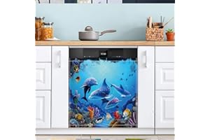 TUBUDU Colorful Ocean Dishwasher Magnet Cover Underwater World Dolphin Reusable Magnetic Refrigerator Covers Fridge Door Pane