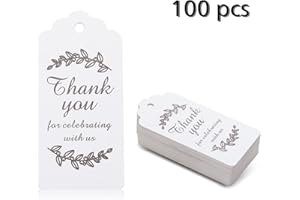Generic 100 Pcs Wedding Favor Tags, 4.4x9.5cm Specialty Cardstock Thank You Labels with Pre-Cut Jute Twine for Guest Return G