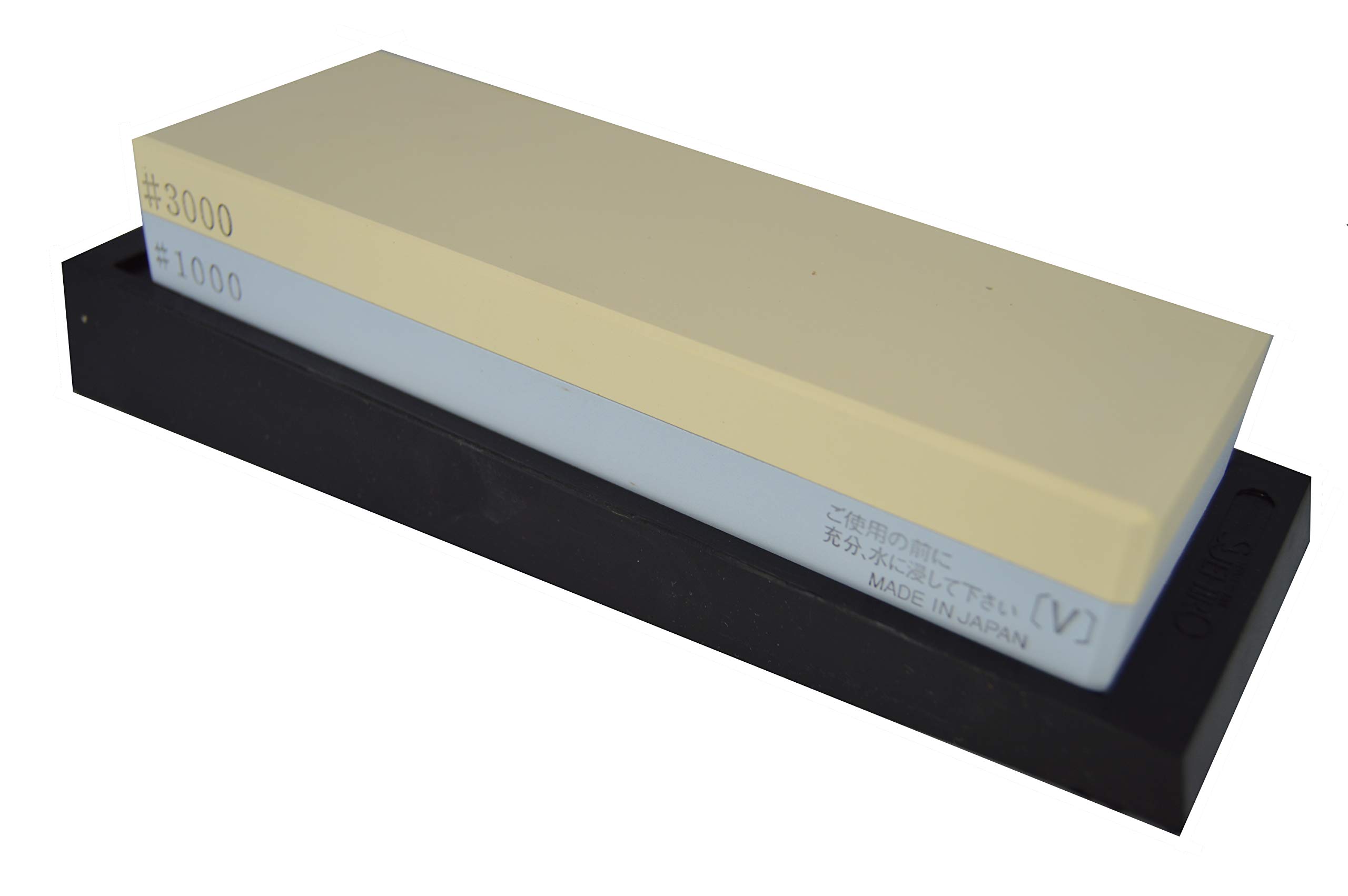 Suehiro Knife Sharpener - Double Sided Sharpening Stone #3000#1000 & Angled Rubber Holder