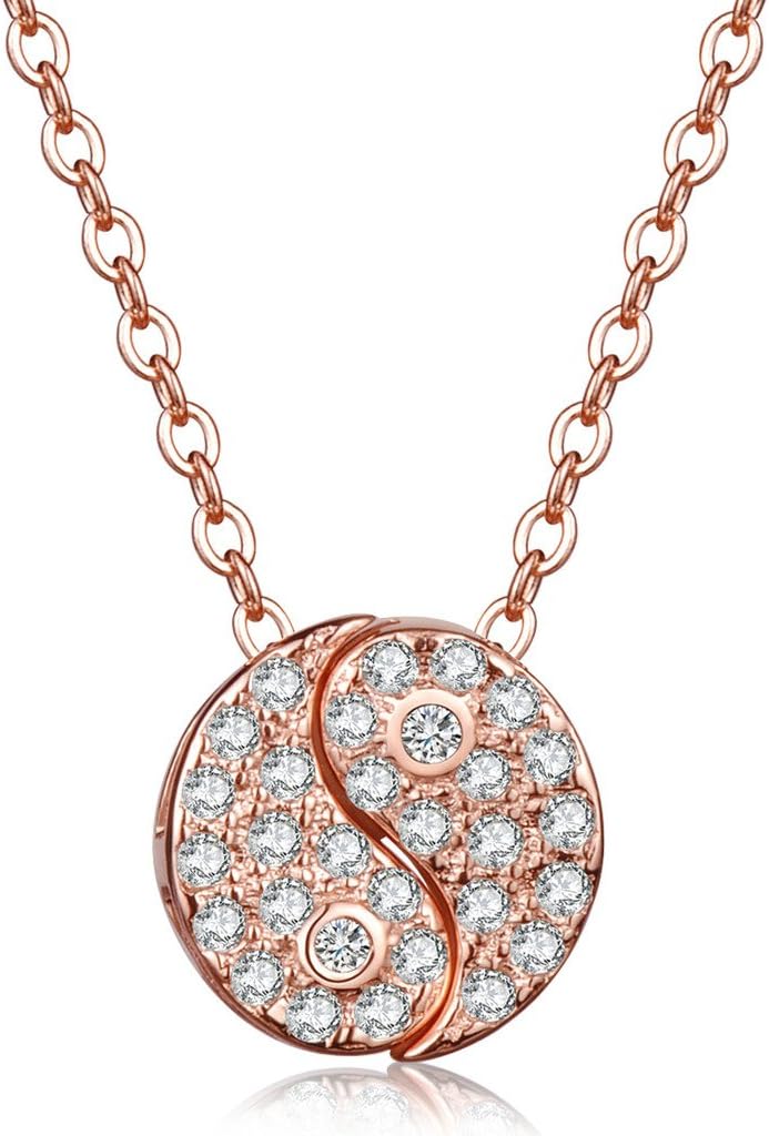 Infinite U Unique Yin Yang Shaped Drops 925 Sterling Silver Cubic Zirconia Pendant Necklace for Women/Girls, Rose Gold