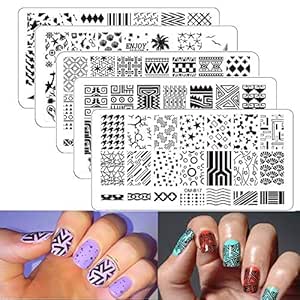 5 plantillas de estampado de unas doder patron geometrico de dibujo de verano estampado de manicura diy imagen sello kit 1 pieza de esmalte de