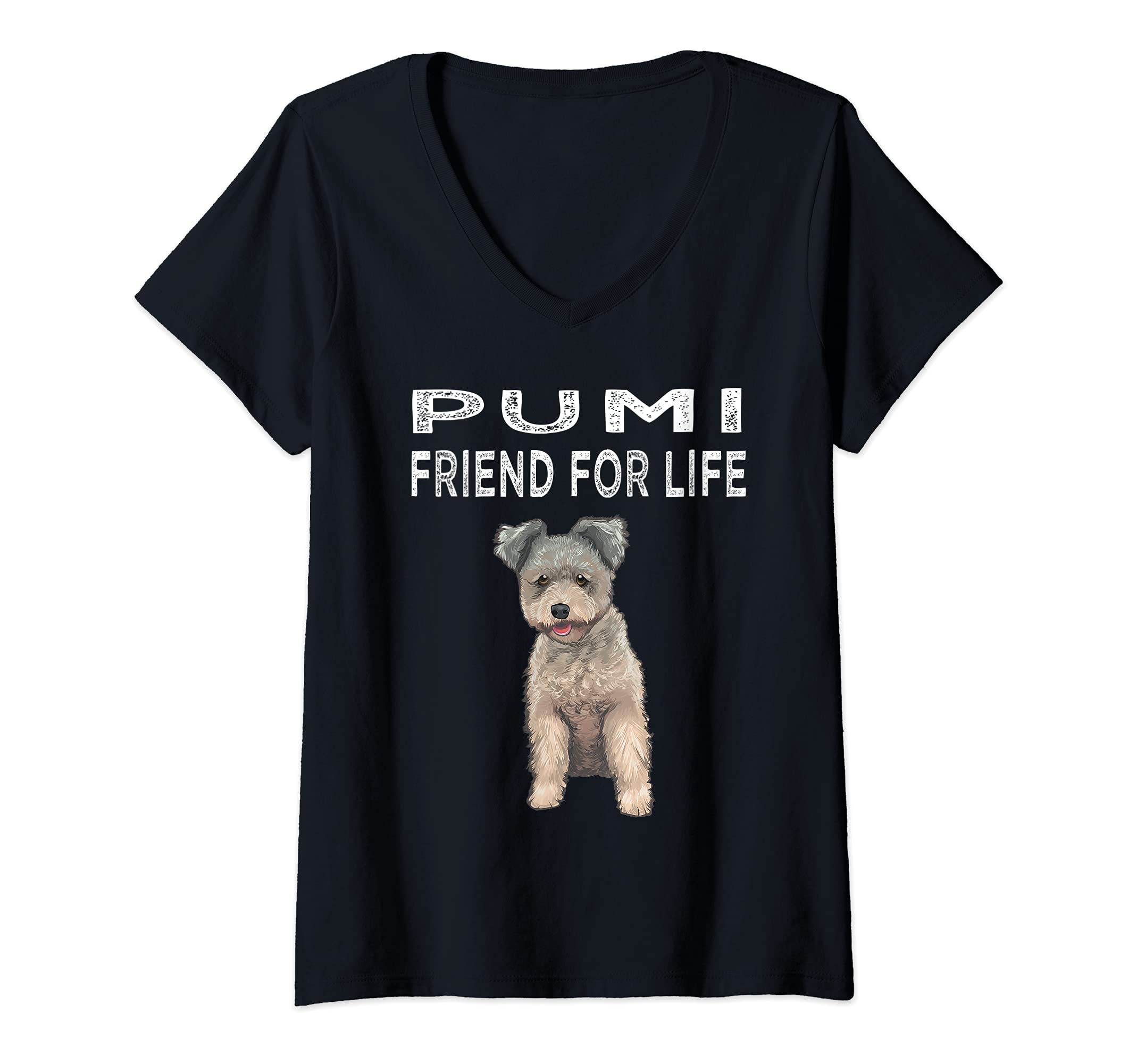 Womens Pumi Friend For Life Dog Friendship V-Neck T-Shirt