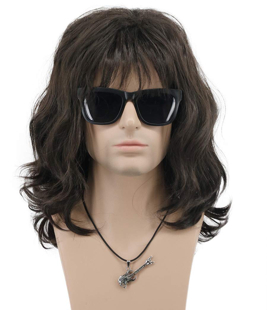 VGbeaty 70s 80s Punk Rocker Long Wave Dark Brown Wig - Hippie Party California Halloween Cosplay — image 1