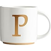 COLLECTIVE HOME - Monogram Ceramic Mugs, 15 oz Golden Initial Coffee Cups, Elegant Alphabet Tea Mugs, Elegant Personalized Mug with Gift Box, Unique Mug with Double Side Capital Letter (P)