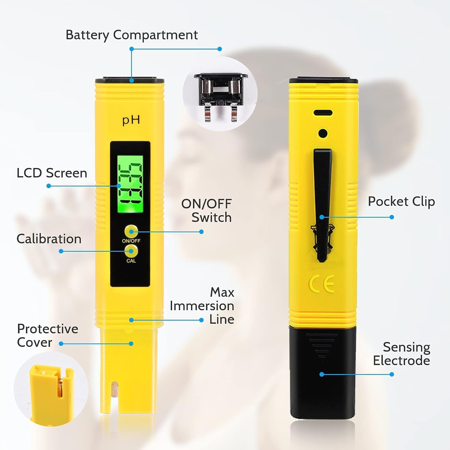 PH Messgerät, PH-Genauigkeit Wasserqualität Tester, PH Meter mit LCD Anzeige, ATC-Messbereich 0-14, Geeignet für Trinkwasser, Schwimmbäder, Aquarien, Laboratorien, Hohe Genauigkeit 5