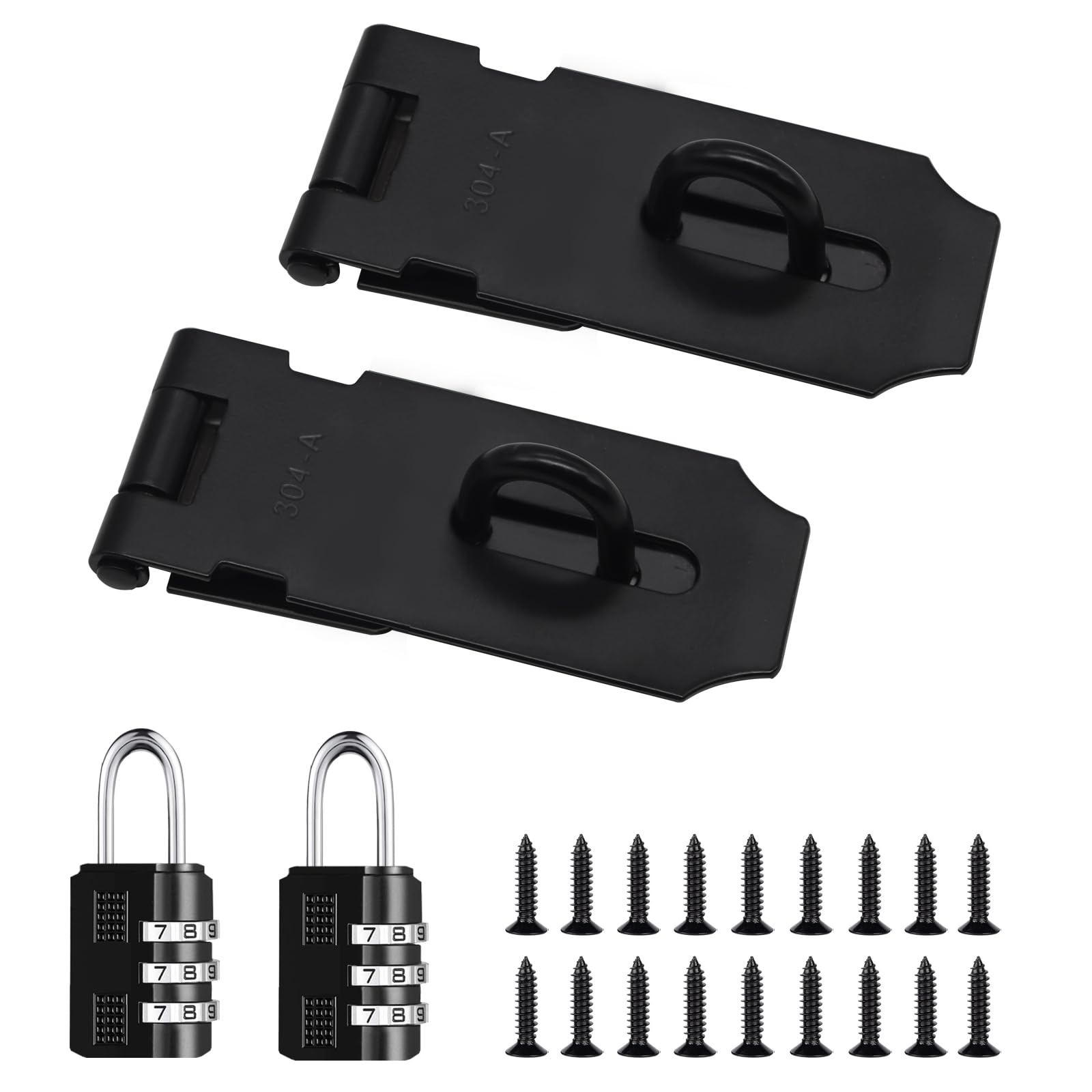 Photo 1 of Tanbupu 2Pcs Door Locks Hasp Latch,3 Inch 304 Stainless Steel Safety Packlock Clasp Hasp Lock Latch,Hinge Lock Padlock with Screws for Gates,Doors,Cabinets, Closets and More(Black)