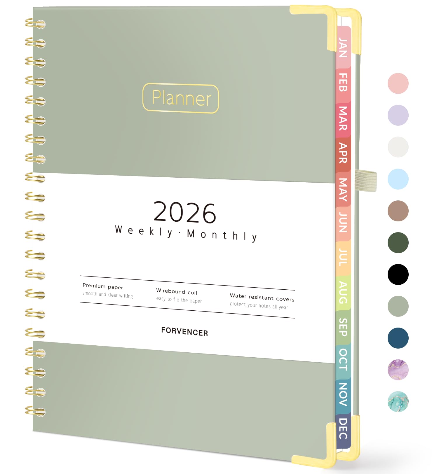 Photo 1 of Forvencer 2026 Planner, Hardcover Calendar Planner Weekly and Monthly, January 2026 - December 2026, 8.5" x 11", Spiral Agenda Book with Tabs, Exquisite Daily Journal with Inner Pocket, Organizer Notebook for Office Home School, A4 Size, Green