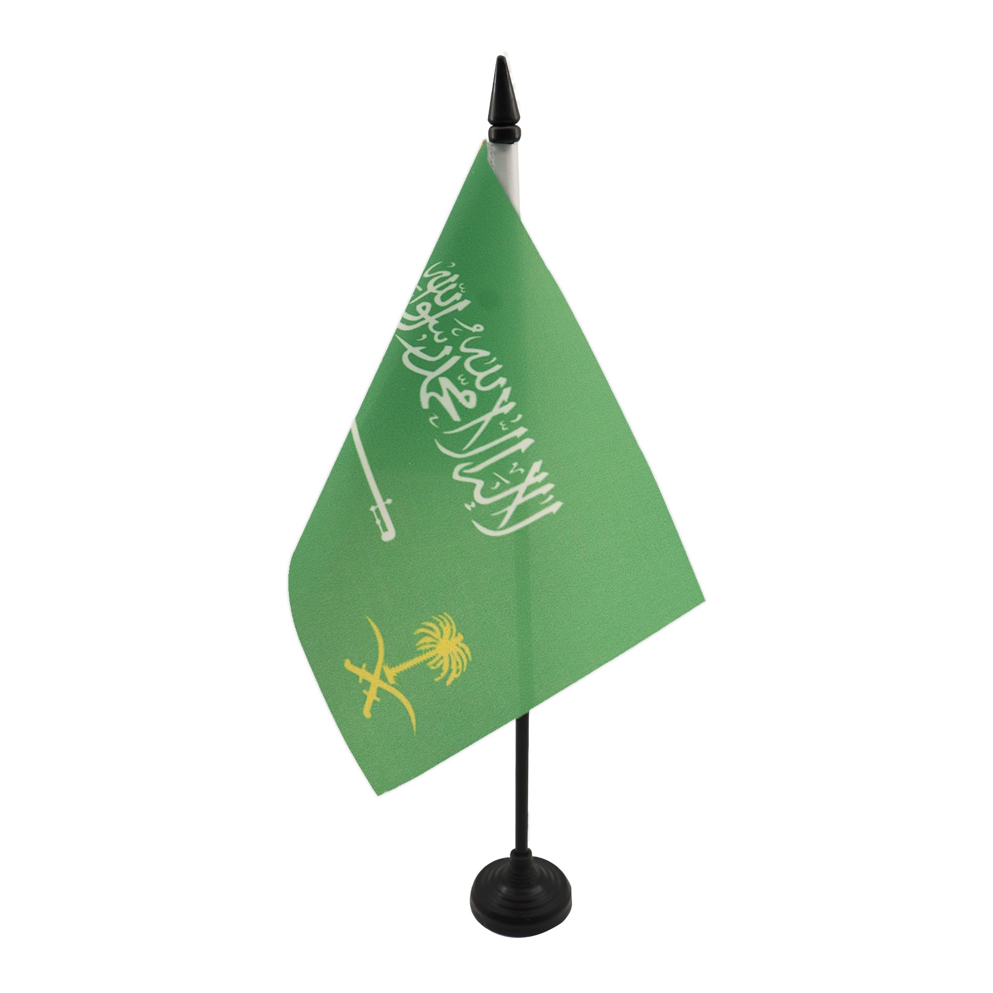 AZ FLAG Royal Standard of Saudi Arabia Table Flag 5'' x 8'' - Saudi Arabian Kingdom Office Decoration 100% Polyester 21 x 14 cm - Mini Desk Flag with Pole and Black Plastic Base