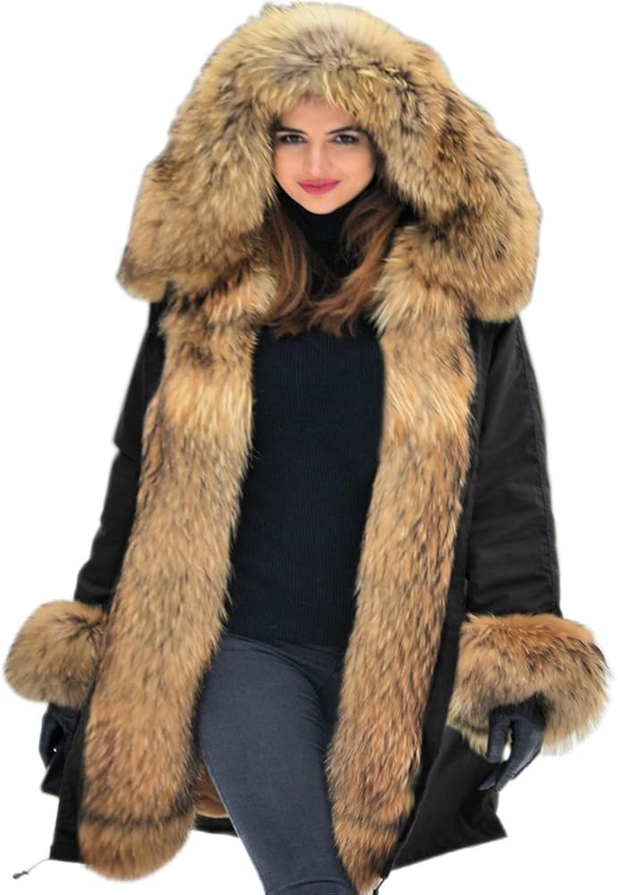 Aofur Womens Hooded Faux Fur Lined Warm Coats Parkas Anoraks Outwear Winter Long Jackets: Clothing
