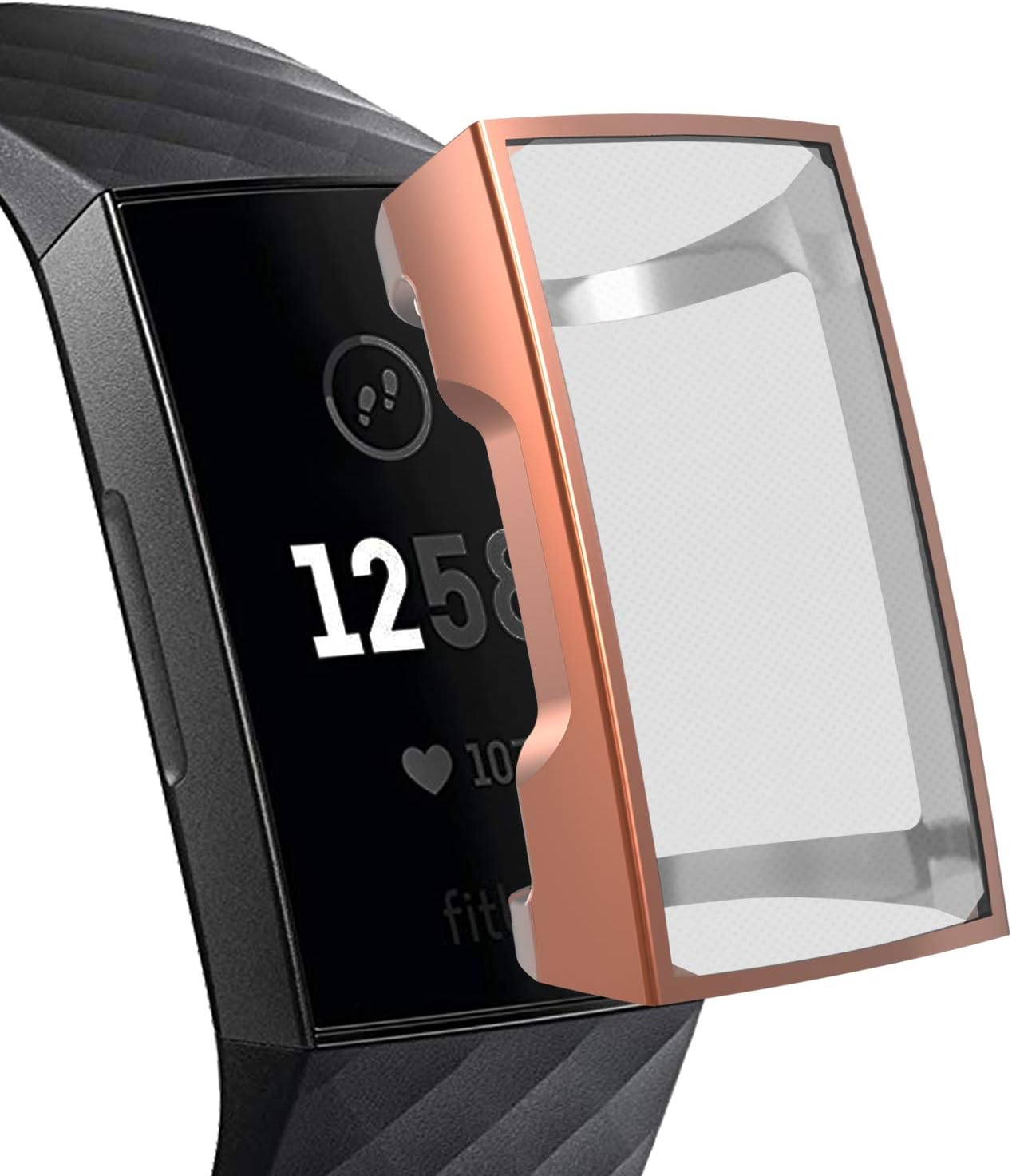 YiJYi Compatible with Fitbit Charge 4/ Charge 3 Screen Protector, Soft Slim Full-Around Protective Case Cover Shield Bumper for Fitbit Charge 4 and Charge 3 /SE(Rose Gold)