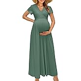 OUGES Maternity Maxi Dress Wrap Baby Shower Pregnancy Dresses for Photoshoot Maternity Outfits Summer Clothes 2026