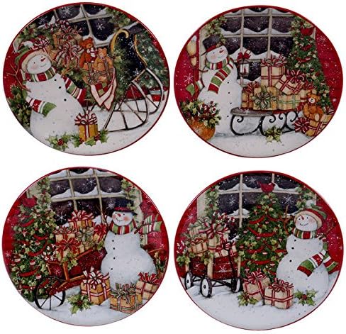 Certified International Snowman's Sleigh 6-inch Canape Plate Assorted Designs (Set of 4)